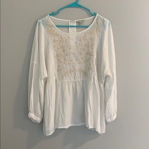 Lucky Brand White Embroidered Peplum Blouse